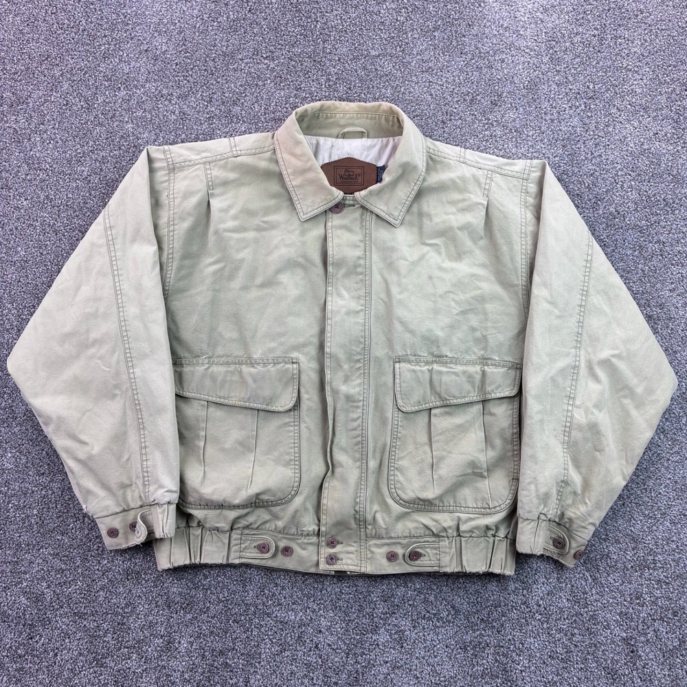 Vintage‎ Woolrich Bomber Jacket Mens Large Sage Green Zip Collared Flight Canvas